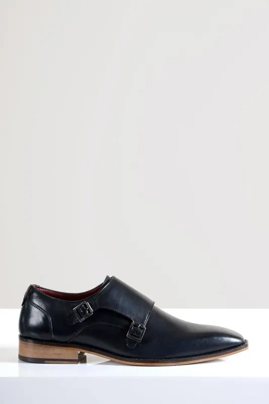 HARRIS - Black Leather Double Strap Monk Shoe sold by Marc Darcy