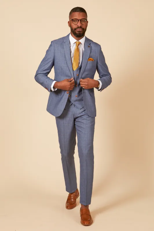 GEORGE - Light Blue Check Three Piece Suit made by Marc Darcy