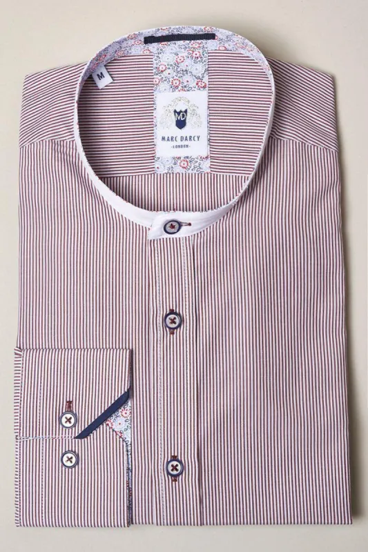 COOPER - Grandad Collar Wine Stripe Shirt sold by Marc Darcy