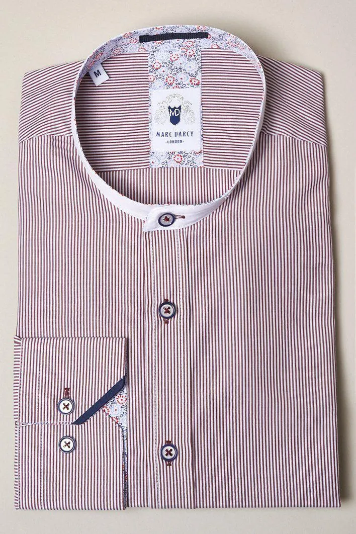 COOPER - Grandad Collar Wine Stripe Shirt sold by Marc Darcy