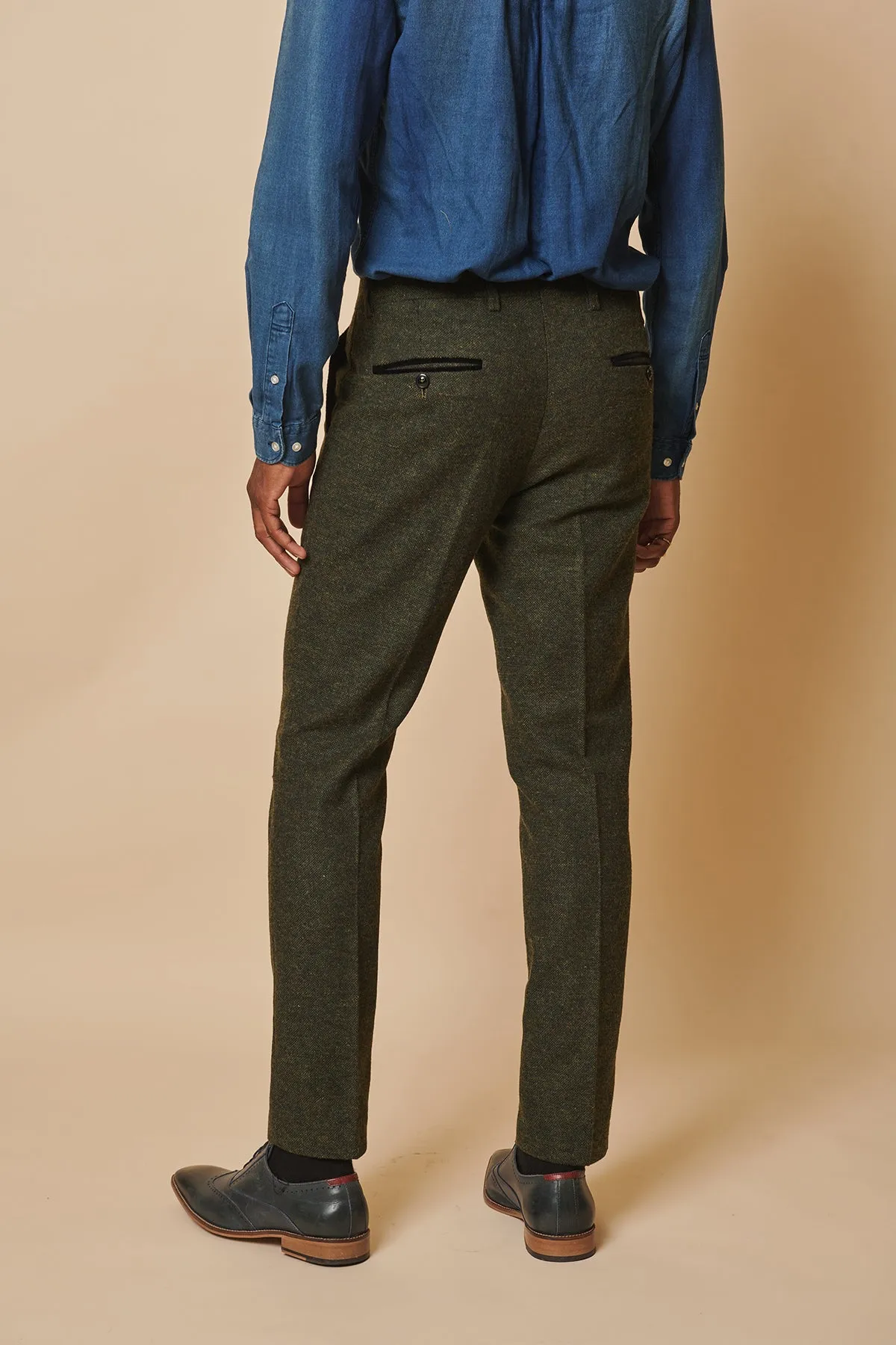 MARLOW - Olive Green Tweed Trousers sold by Marc Darcy product image thumbnail 3