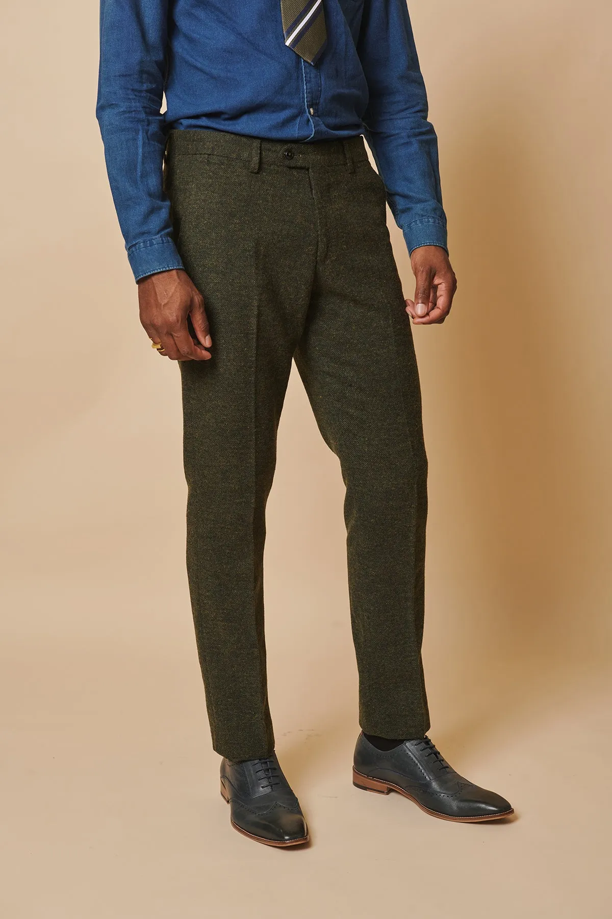 MARLOW - Olive Green Tweed Trousers sold by Marc Darcy product image thumbnail 2