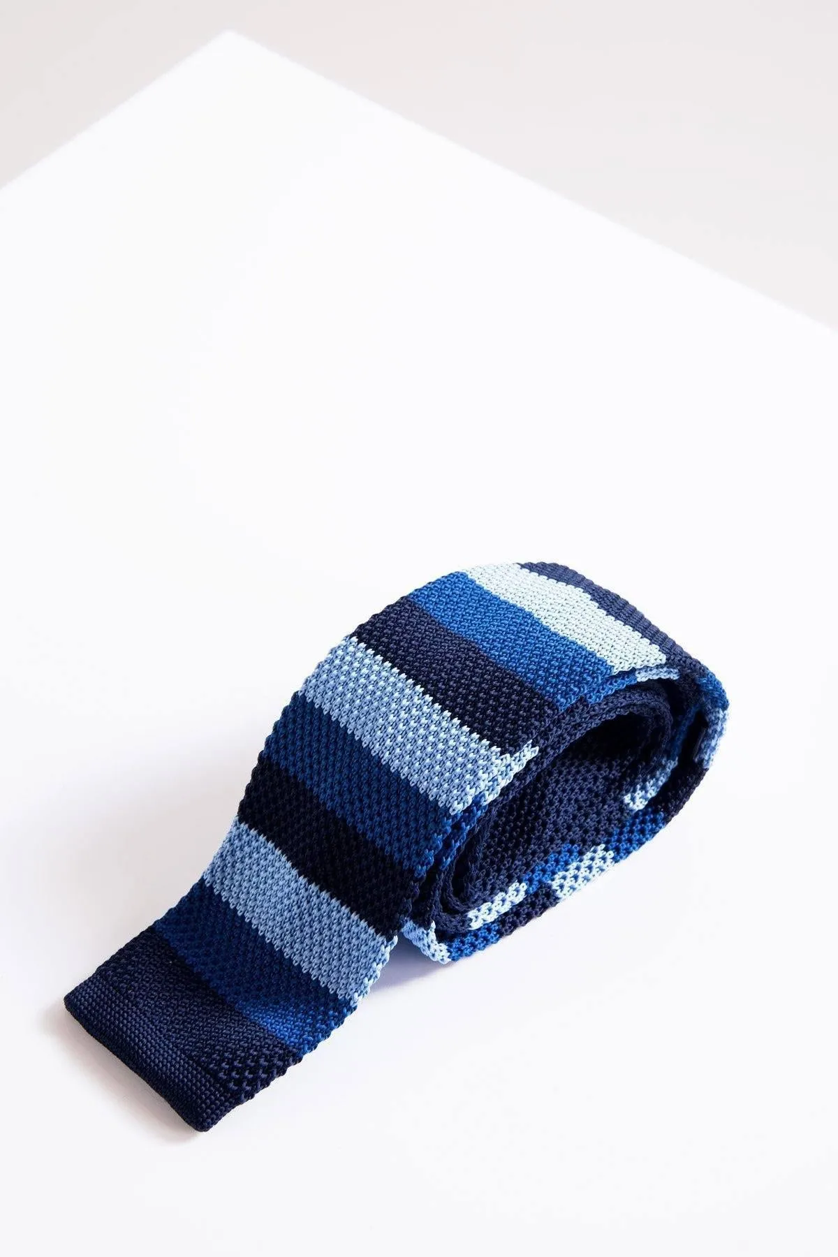 KT - Blue Stripe Knitted Tie sold by Marc Darcy