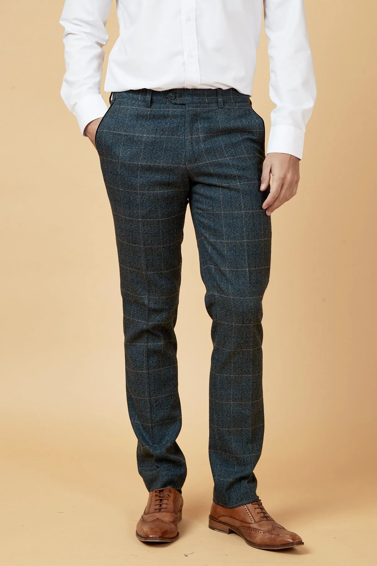 SCOTT - Blue Check Tweed Trousers sold by Marc Darcy
