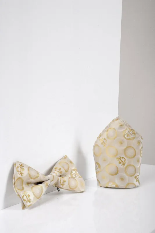 BUBBLES - Stone Bubble Circle Print Bow Tie and Pocket Square Set sold by Marc Darcy