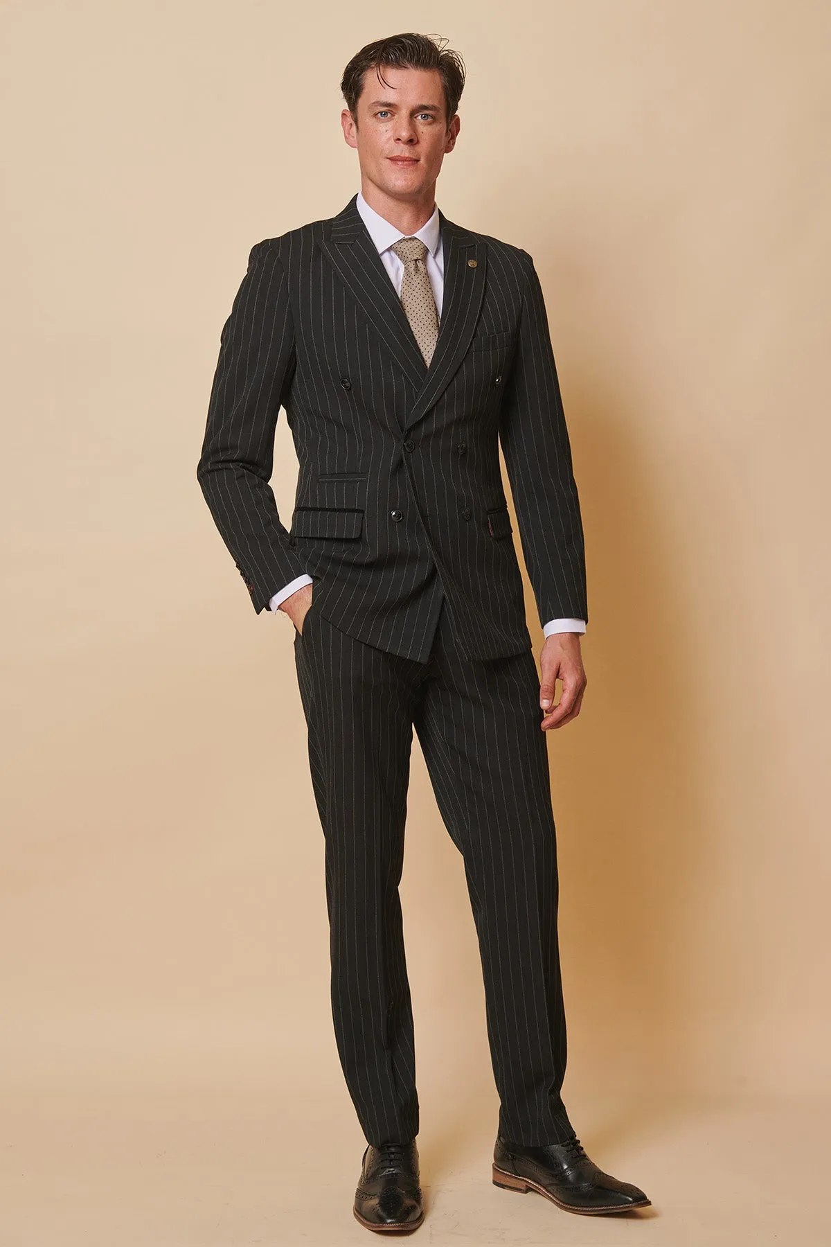 ROCCO - Black Pinstripe Double Breasted Two Piece Suit sold by Marc Darcy product image thumbnail 3