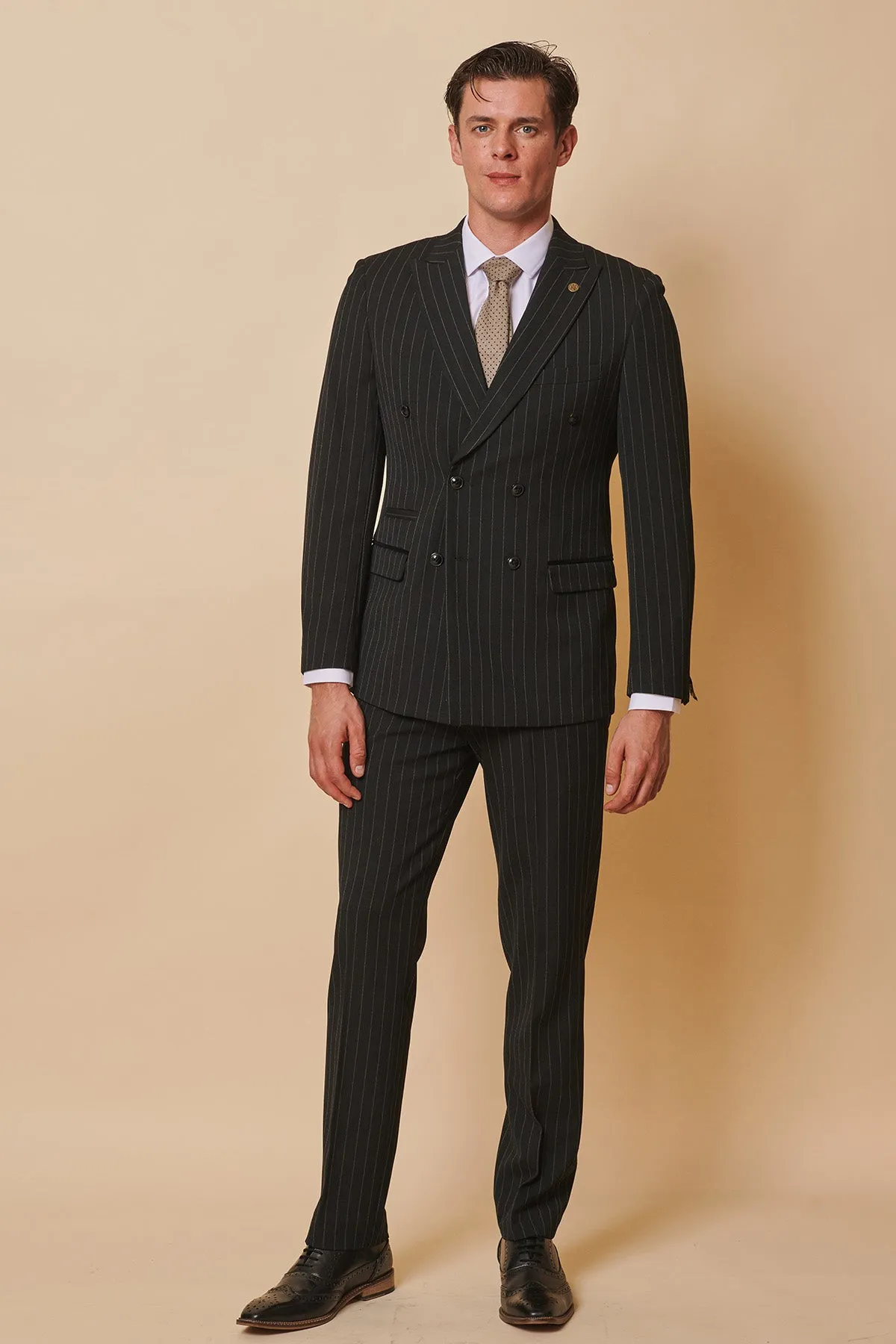 ROCCO - Black Pinstripe Double Breasted Two Piece Suit sold by Marc Darcy