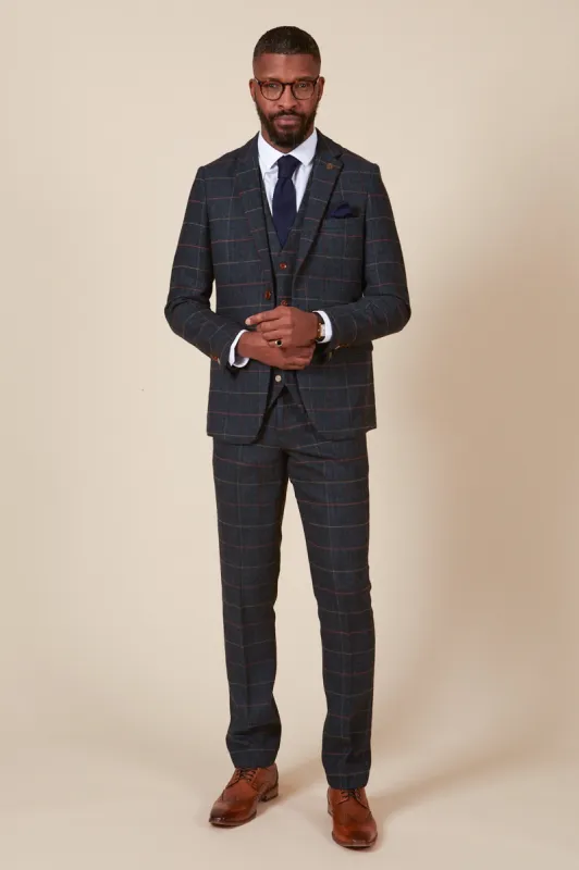 ETON - Navy Blue Tweed Check Three Piece Suit sold by Marc Darcy