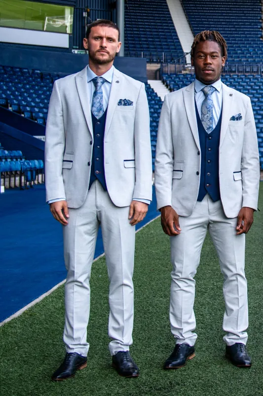 The WBA Collection - BROMLEY Stone Suit With Kelvin Navy Waistcoat made by Marc Darcy