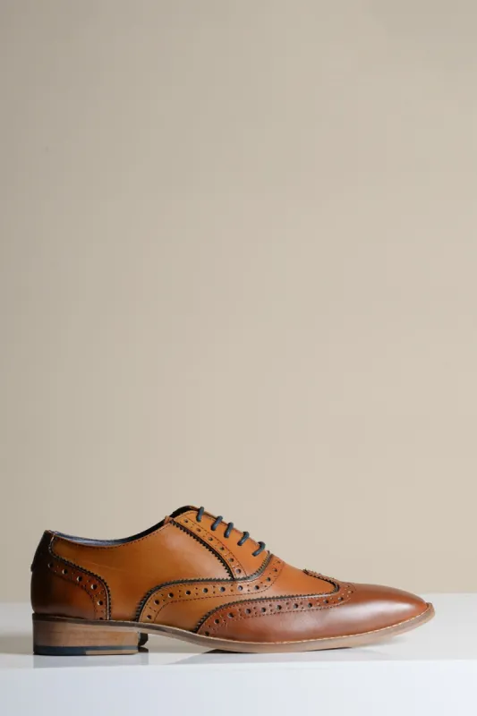 MARCO - Tan Navy Leather Wingtip Oxford Shoe sold by Marc Darcy