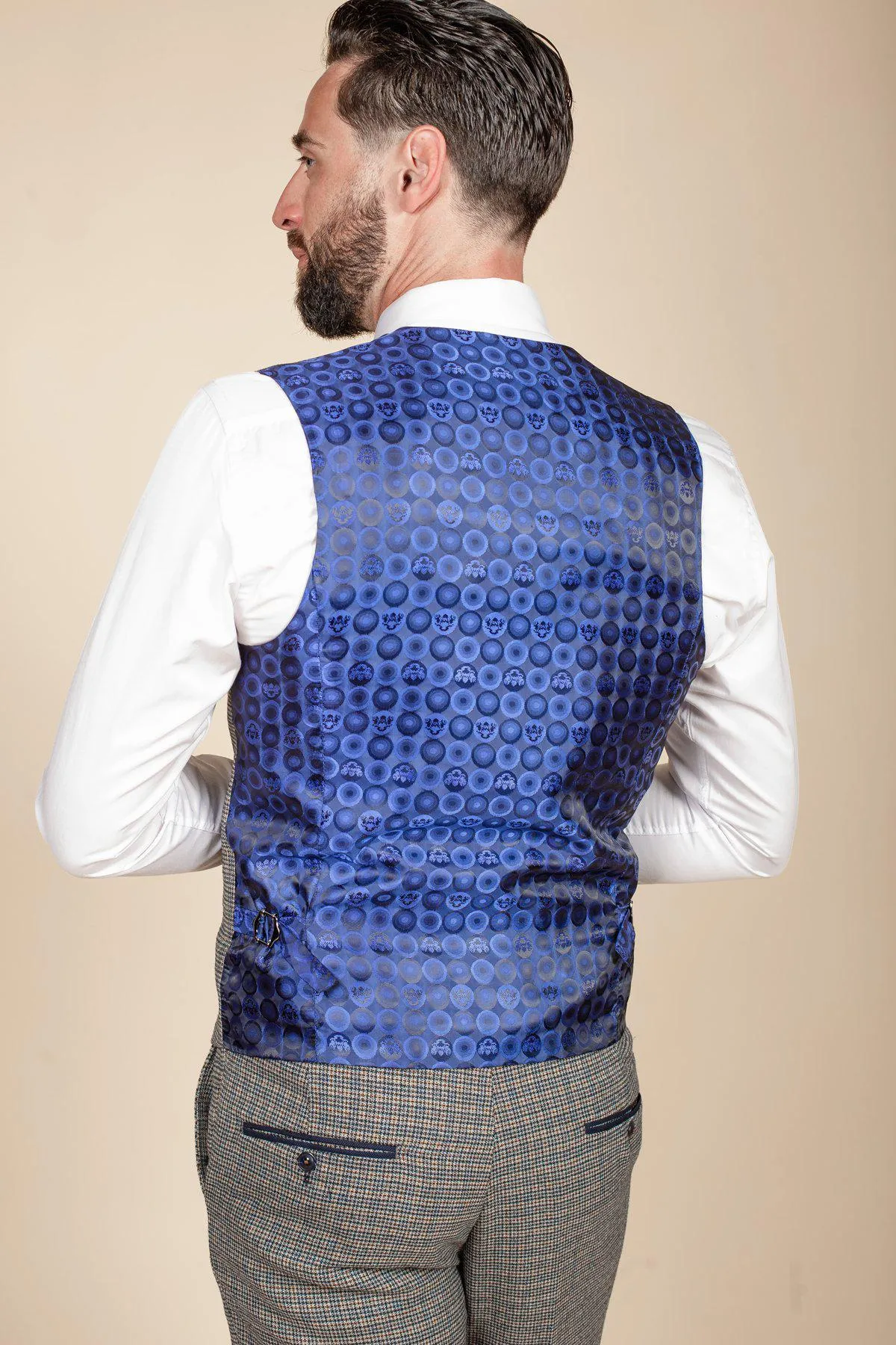 HARDWICK - Navy Tan Tweed Check Waistcoat sold by Marc Darcy product image thumbnail 2