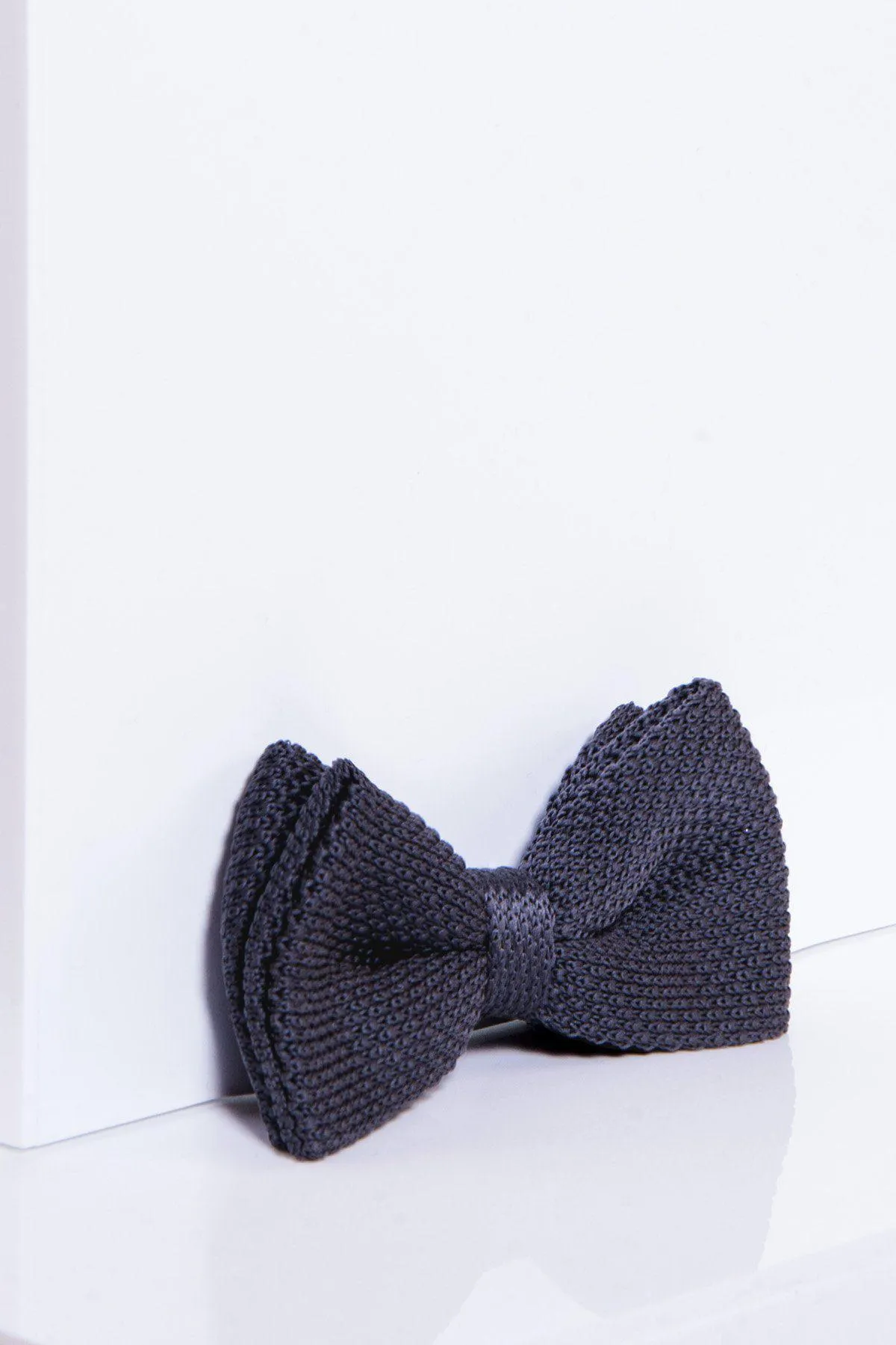 KB - Knitted Double Layer Bow Tie In Mid Grey sold by Marc Darcy