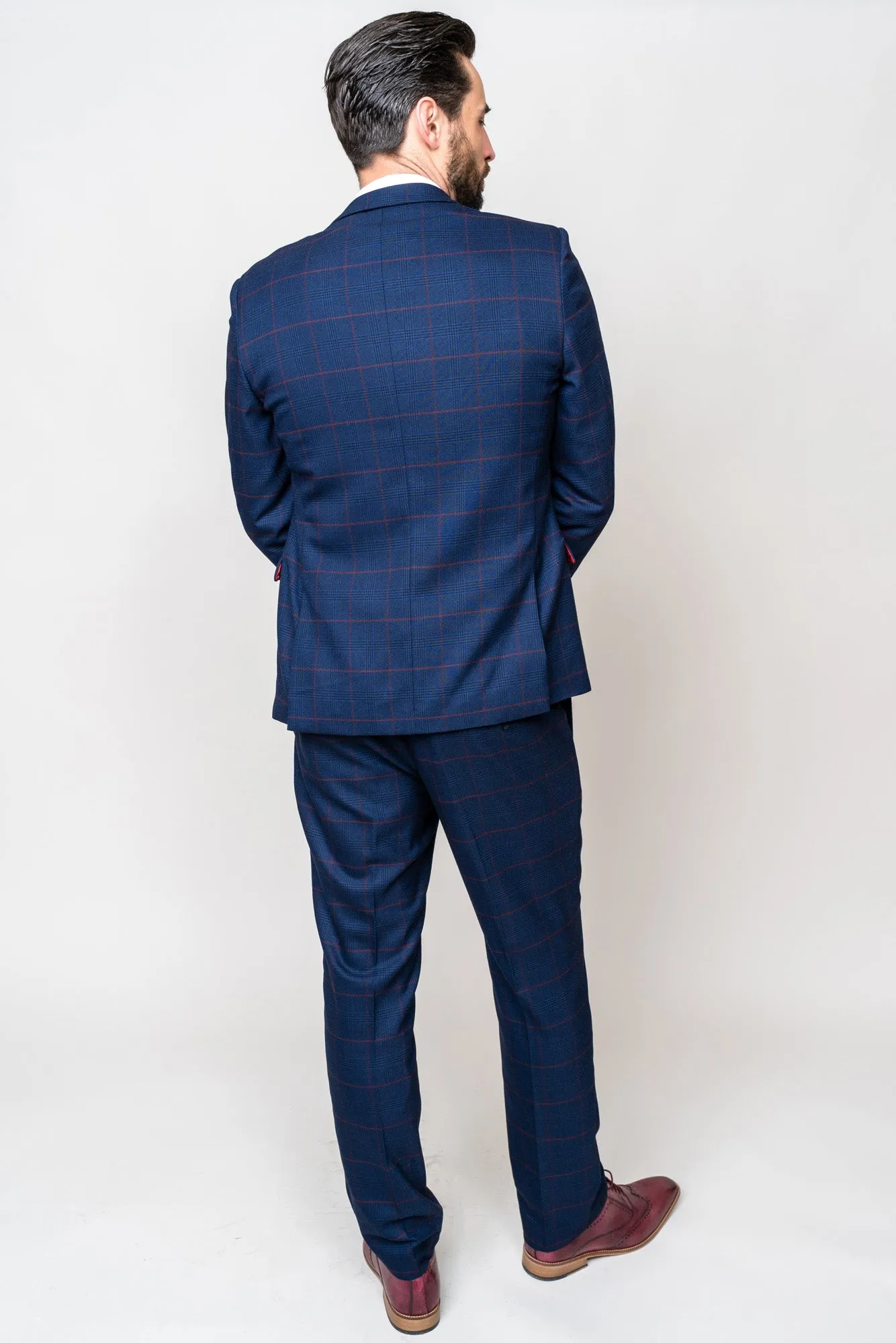 EDINSON - Navy Check Suit with Kelvin Wine Waistcoat sold by Marc Darcy product image thumbnail 4