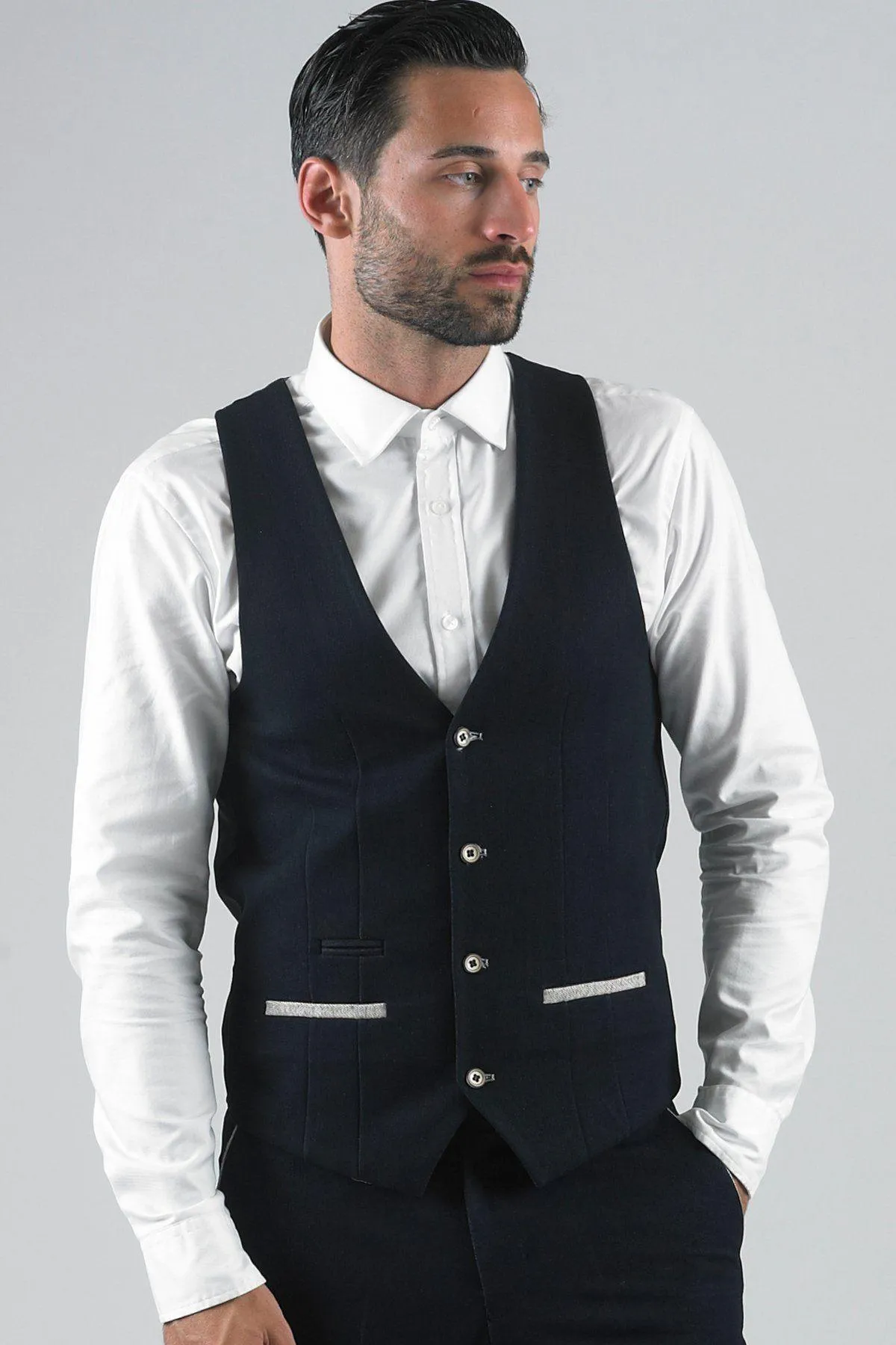 LEE WILL- Denim Look Navy Waistcoat sold by Marc Darcy product image thumbnail 3