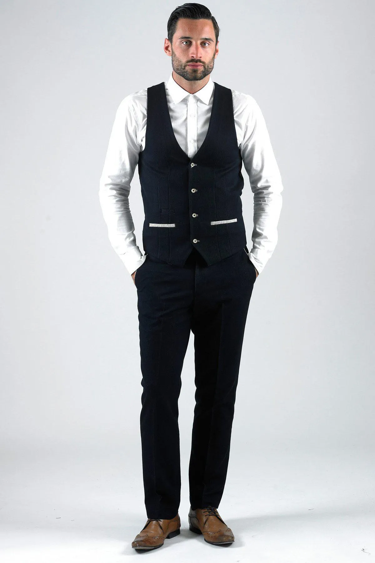LEE WILL- Denim Look Navy Waistcoat sold by Marc Darcy product image thumbnail 4