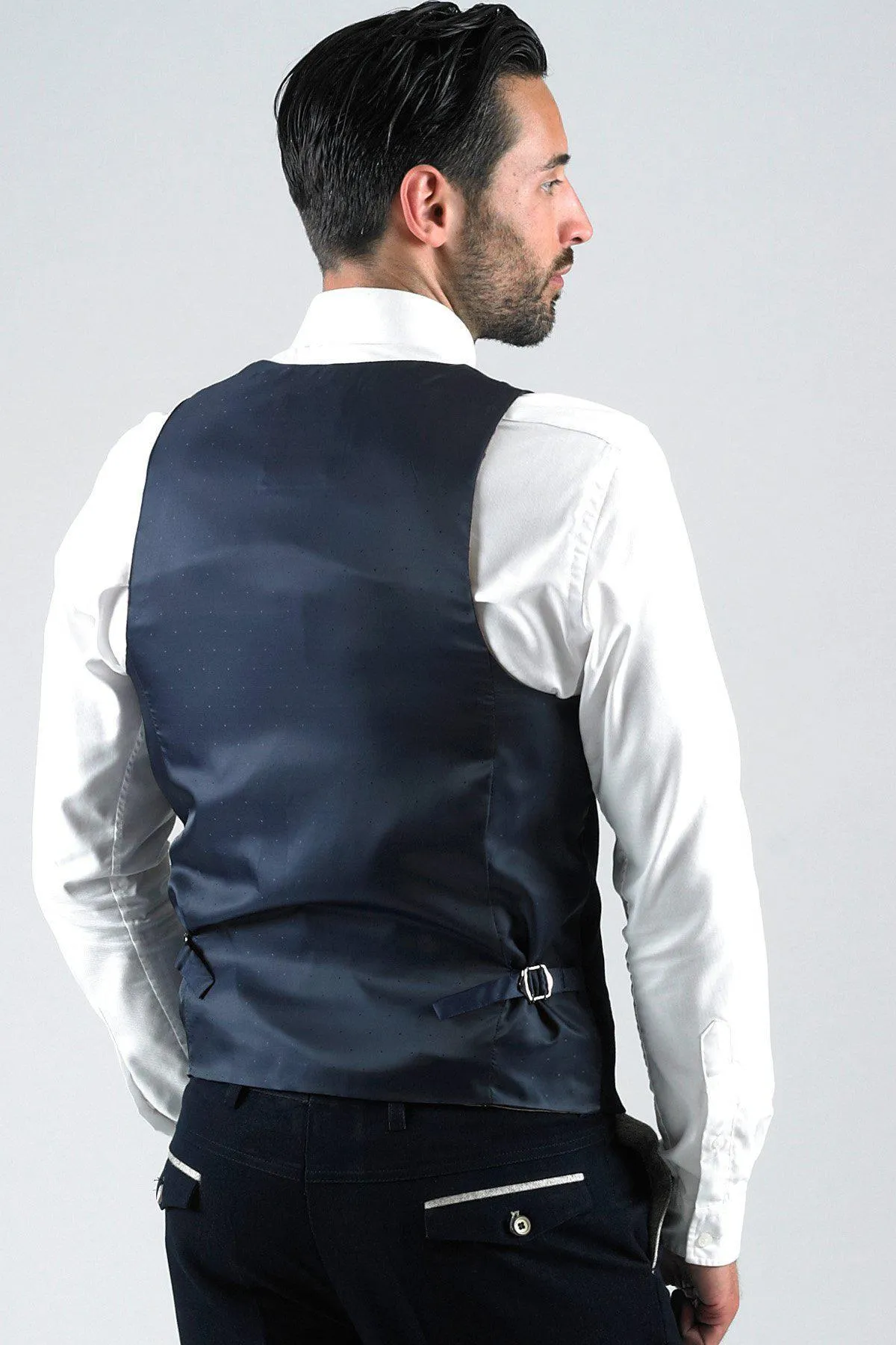 LEE WILL- Denim Look Navy Waistcoat sold by Marc Darcy product image thumbnail 2