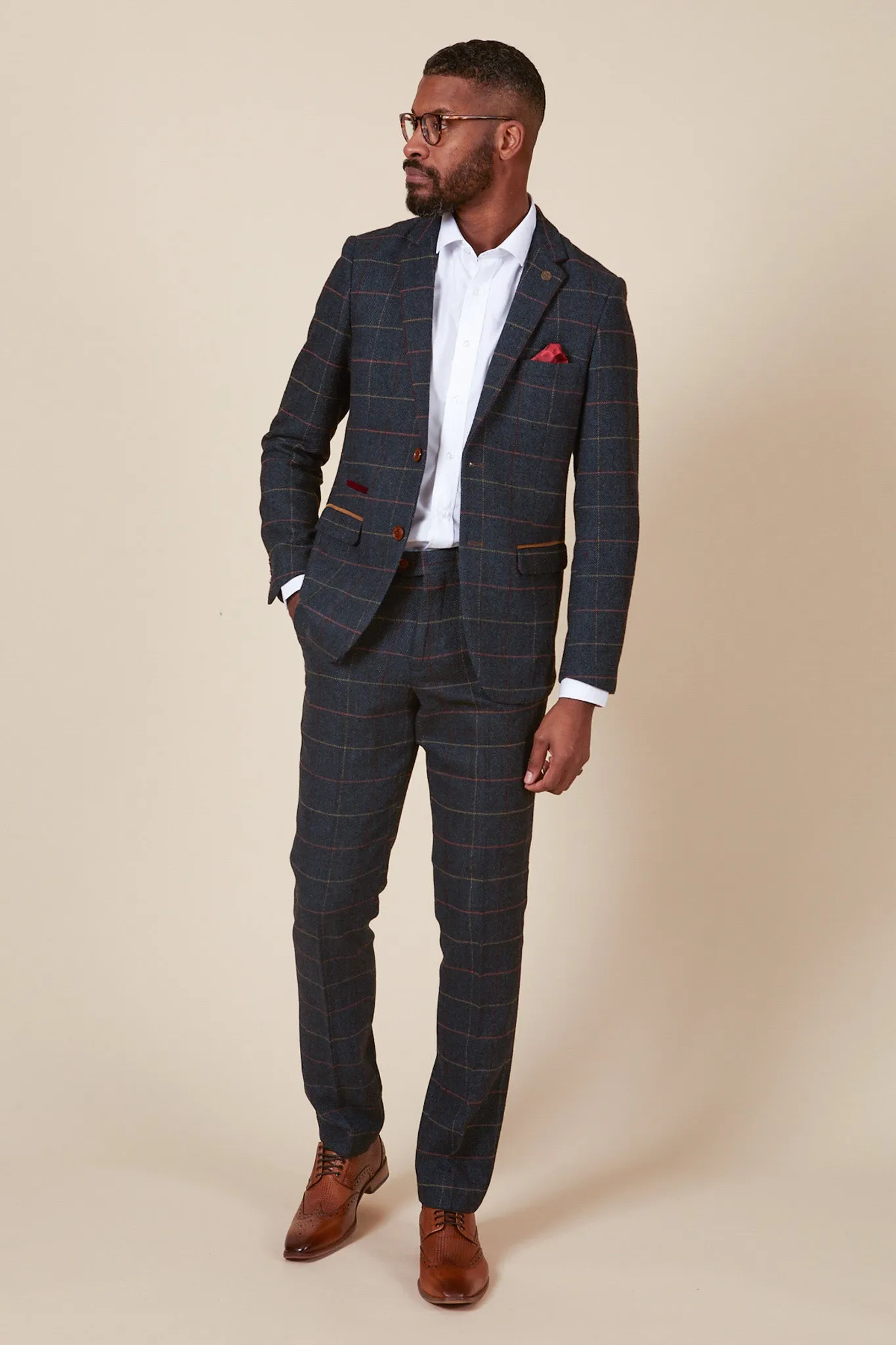 ETON - Navy Blue Tweed Check Two Piece Suit sold by Marc Darcy