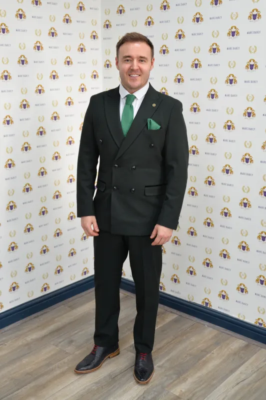 Coronation Street's Alan Halsall (Tyrone Dobbs) In BROMLEY Olive Green Double Breasted Suit sold by Marc Darcy