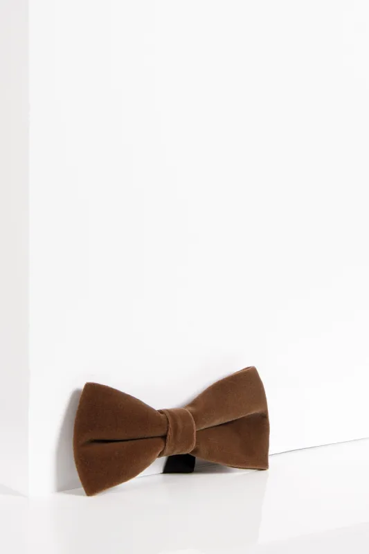 VELVET - Dark Tan Velvet Bow Tie sold by Marc Darcy