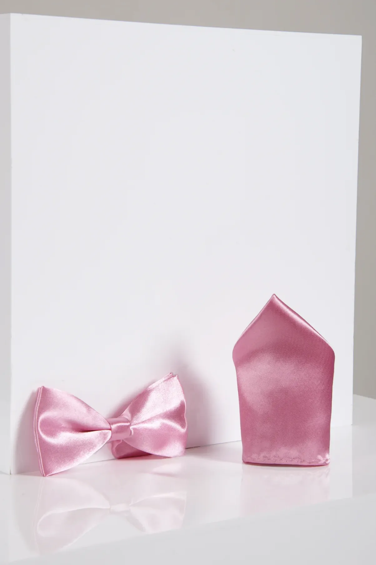 SB - Satin Bow Tie and Pocket Square Set In Pink sold by Marc Darcy