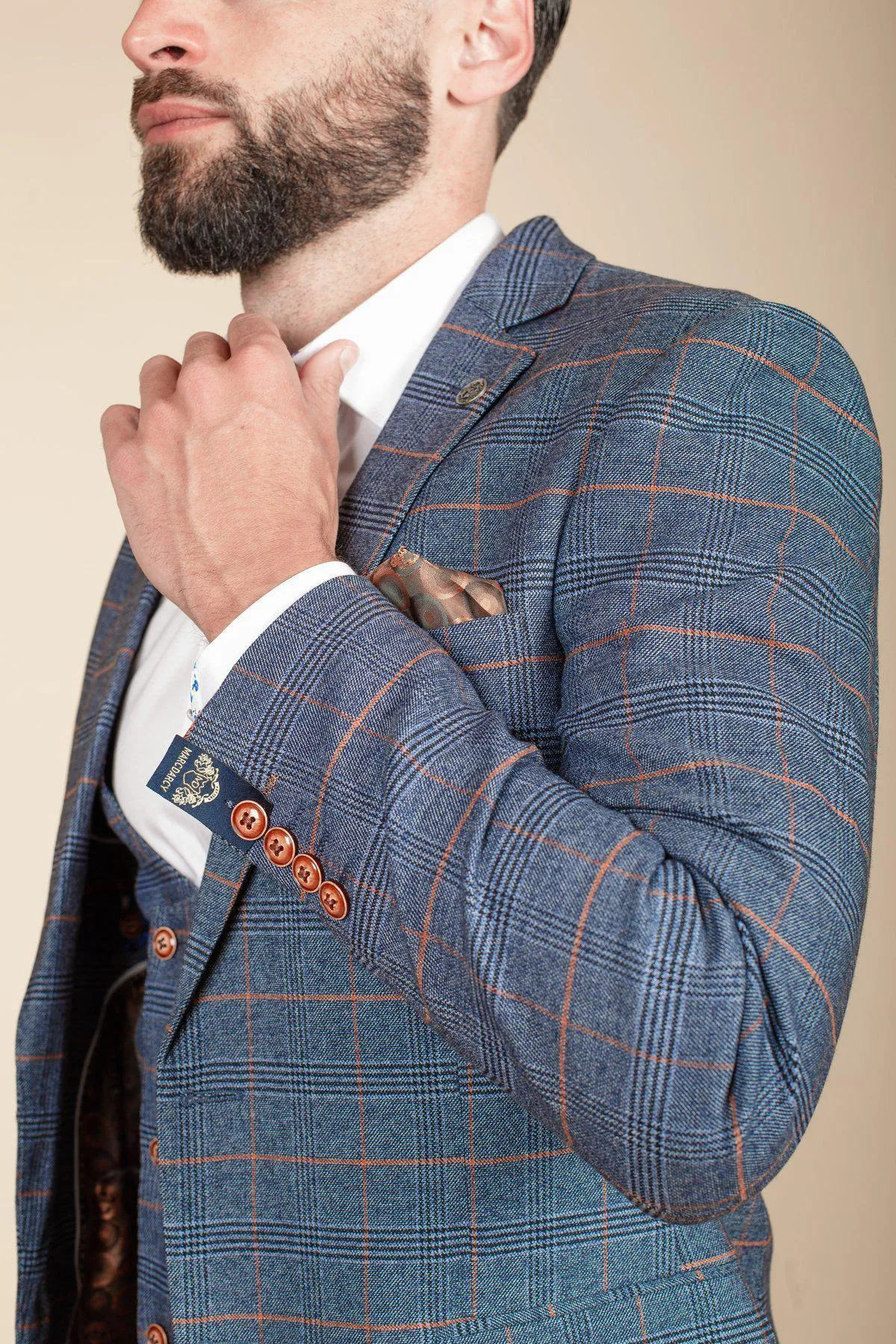 Coronation Street's Daniel Osbourne (Rob Mallard) in JENSON Sky Blue Check Suit sold by Marc Darcy product image thumbnail 3