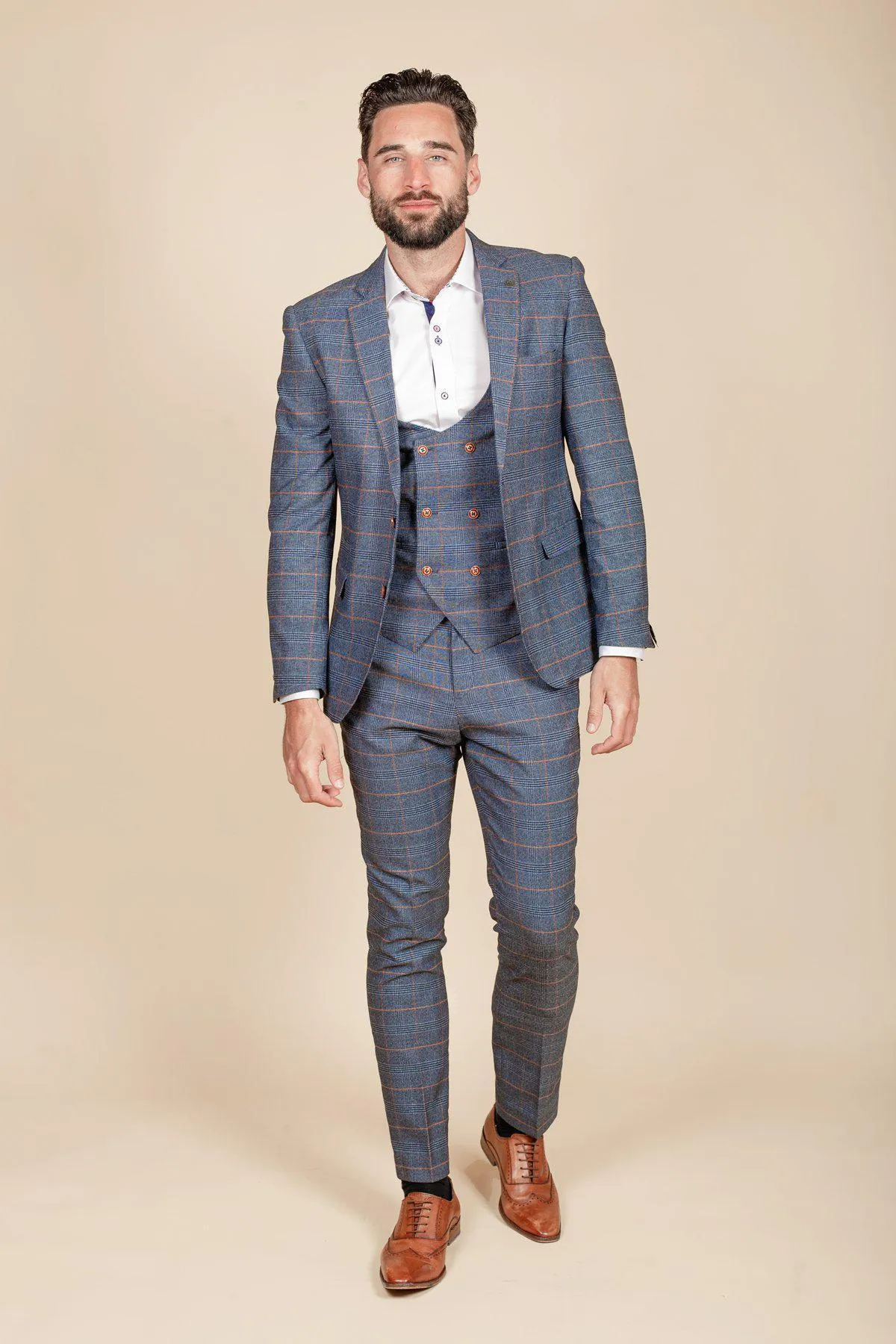 Coronation Street's Daniel Osbourne (Rob Mallard) in JENSON Sky Blue Check Suit sold by Marc Darcy product image thumbnail 4