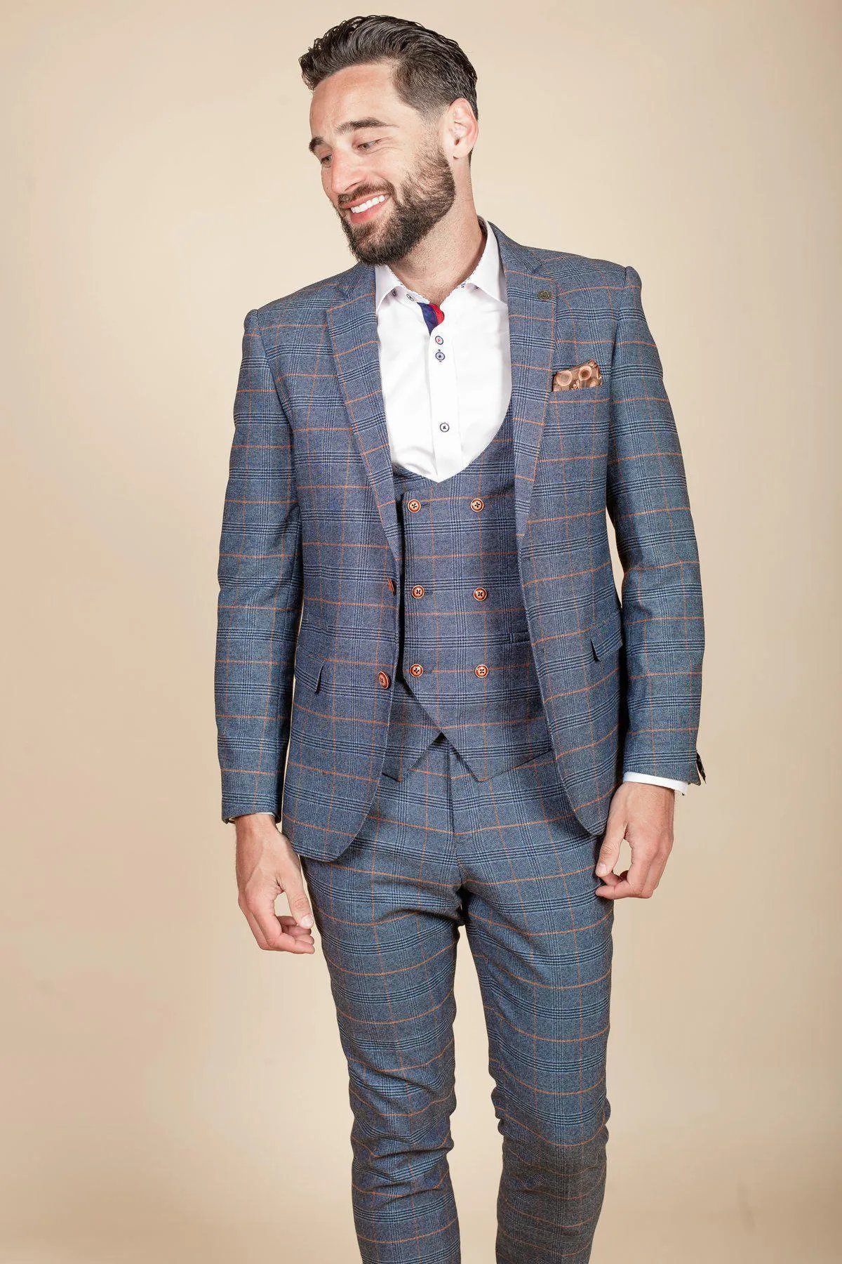 Coronation Street's Daniel Osbourne (Rob Mallard) in JENSON Sky Blue Check Suit sold by Marc Darcy product image thumbnail 2