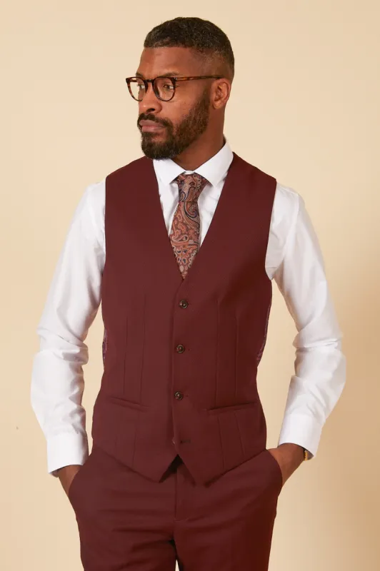 MAX - Wine Single Breasted Waistcoat made by Marc Darcy
