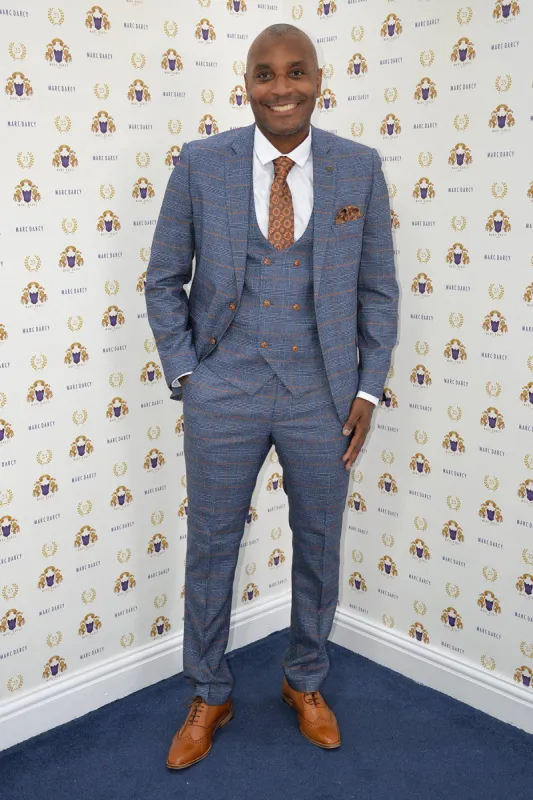 Former Footballer Clinton Morrison In Jenson Sky Blue Check Suit sold by Marc Darcy