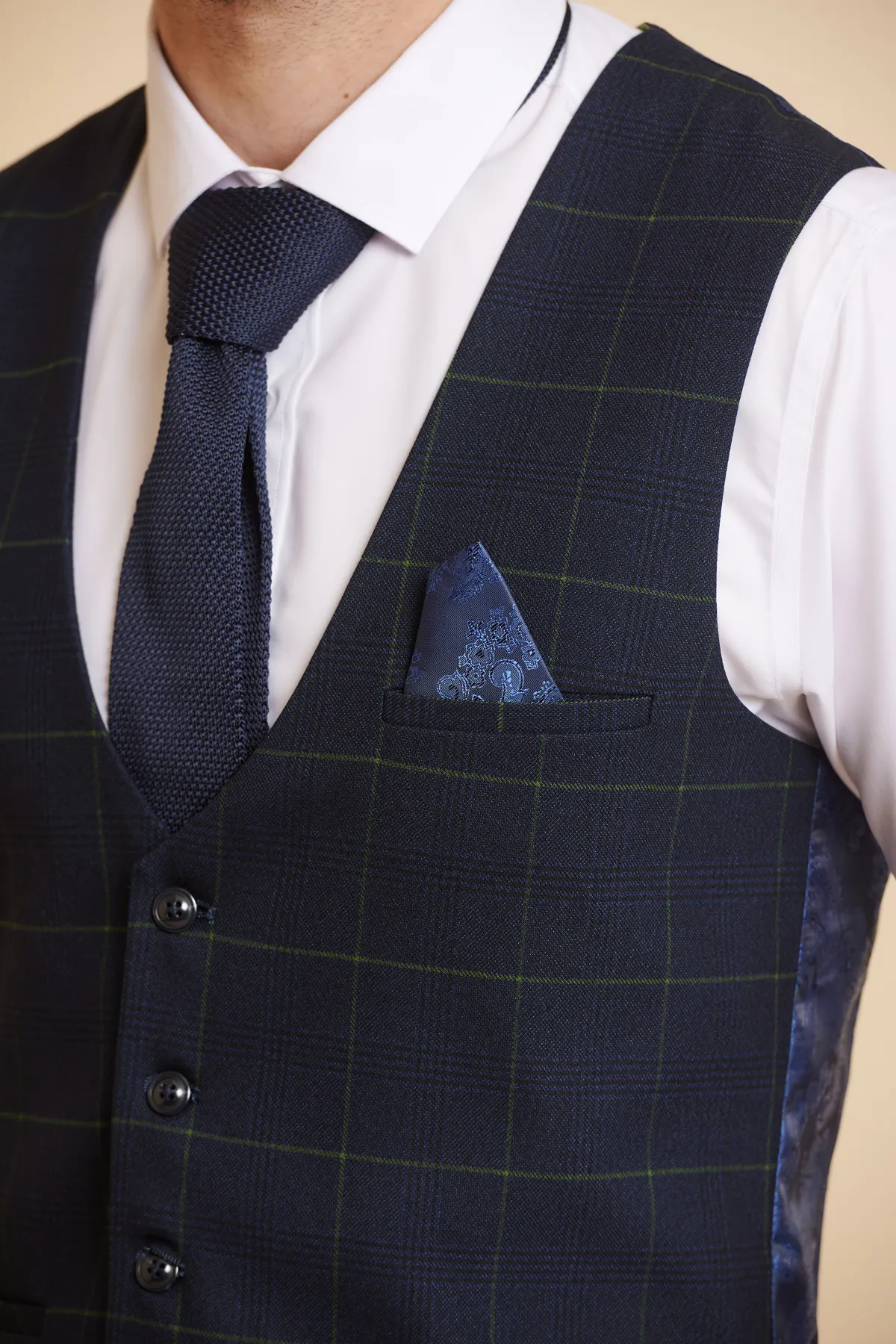 EDINSON - Navy Green Check Single Breasted Waistcoat sold by Marc Darcy product image thumbnail 2