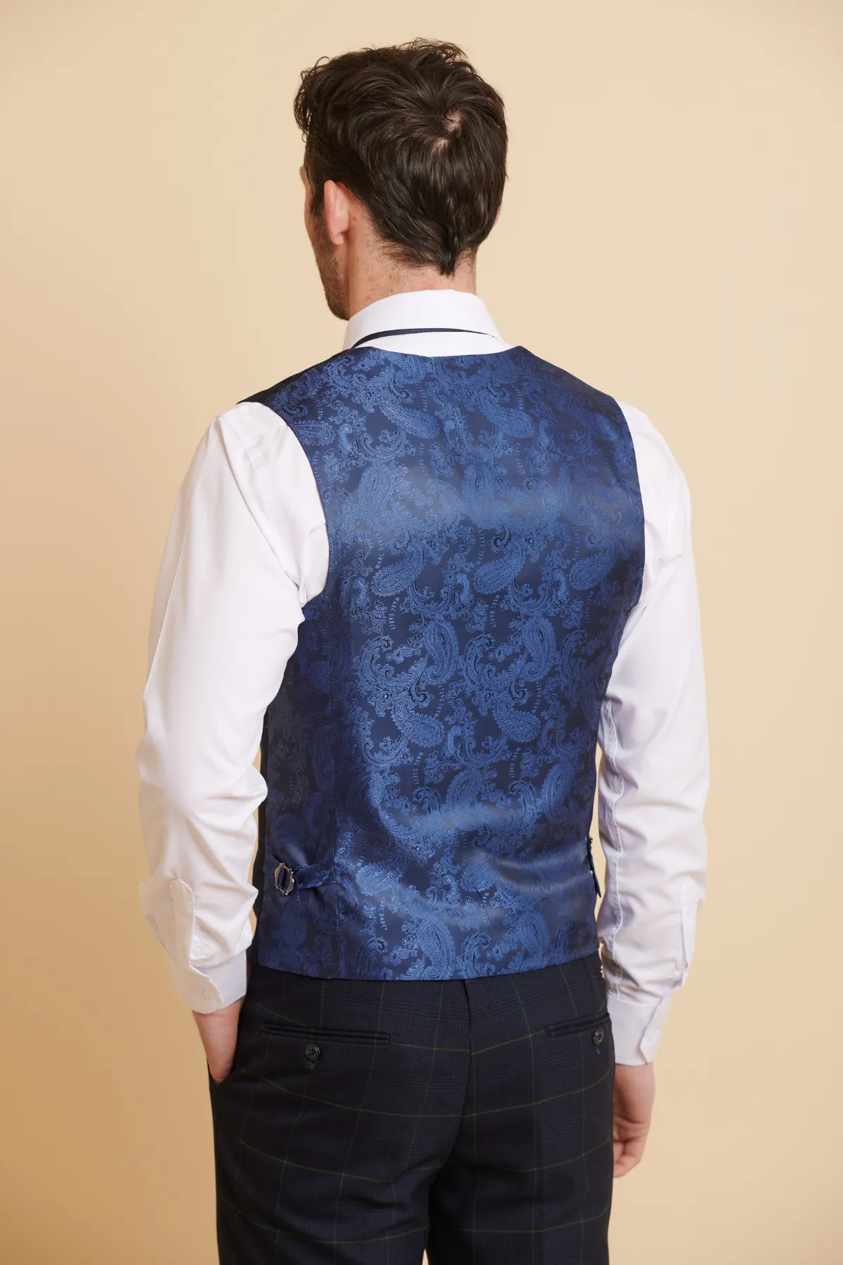 EDINSON - Navy Green Check Single Breasted Waistcoat sold by Marc Darcy product image thumbnail 4