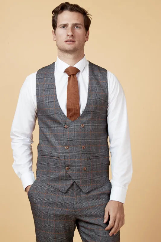 JENSON - Grey Check Double Breasted Waistcoat sold by Marc Darcy