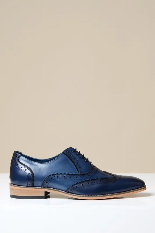 MARCO - Navy Blue Leather Oxford Wingtip Shoe sold by Marc Darcy