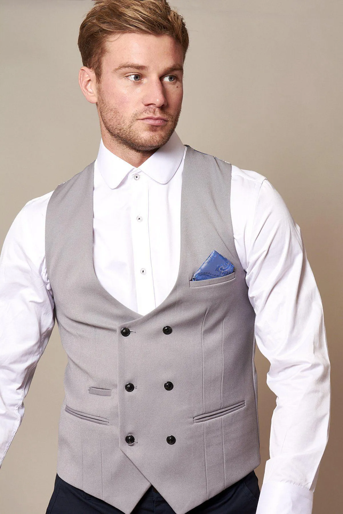 KELLY - Silver Grey Double Breasted Waistcoat sold by Marc Darcy