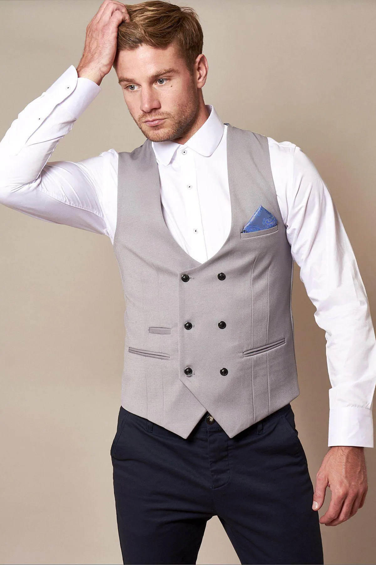 KELLY - Silver Grey Double Breasted Waistcoat sold by Marc Darcy product image thumbnail 3