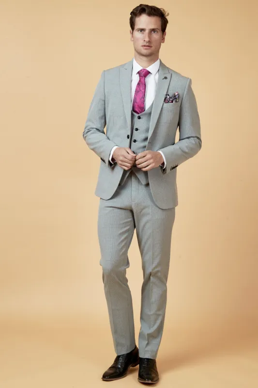 BROMLEY - Silver Grey Check Three Piece Suit sold by Marc Darcy