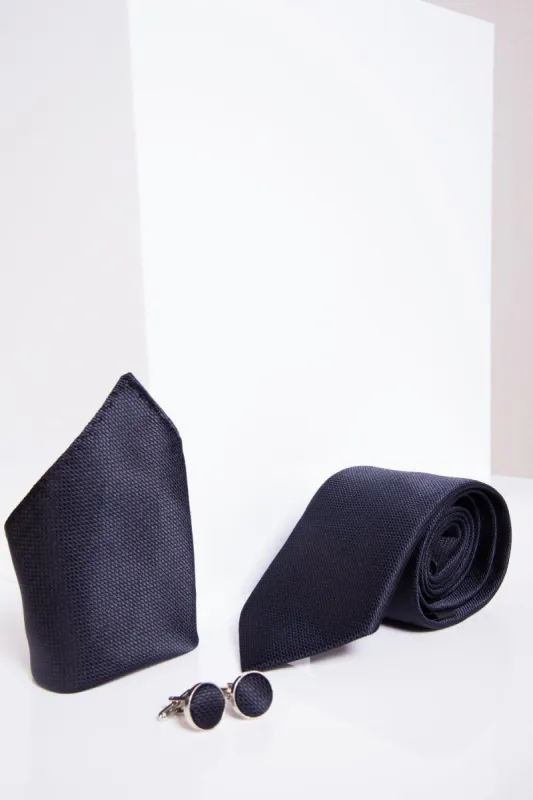 TB17 - Birdseye Tie and Pocket Square Set In Midnight sold by Marc Darcy
