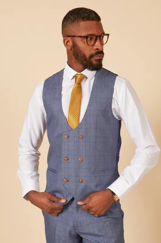 LEE GEORGE - Light Blue Double Breasted Waistcoat sold by Marc Darcy