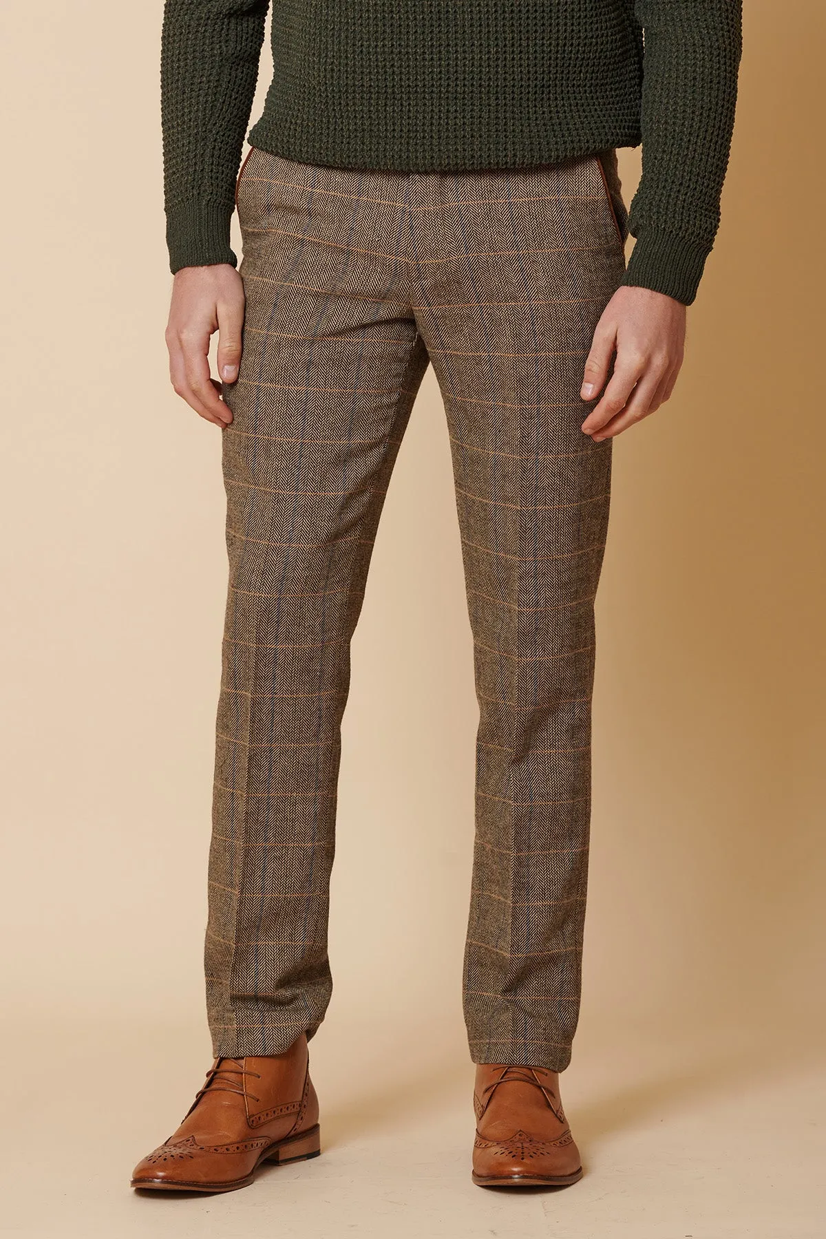 TED - Tan Tweed Check Trousers sold by Marc Darcy