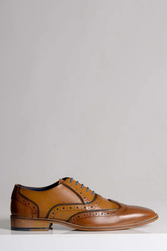 MARCO - Tan Blue Leather Wingtip Oxford Shoe sold by Marc Darcy