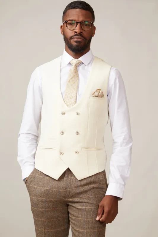 KELVIN - Cream Double Breasted Waistcoat sold by Marc Darcy