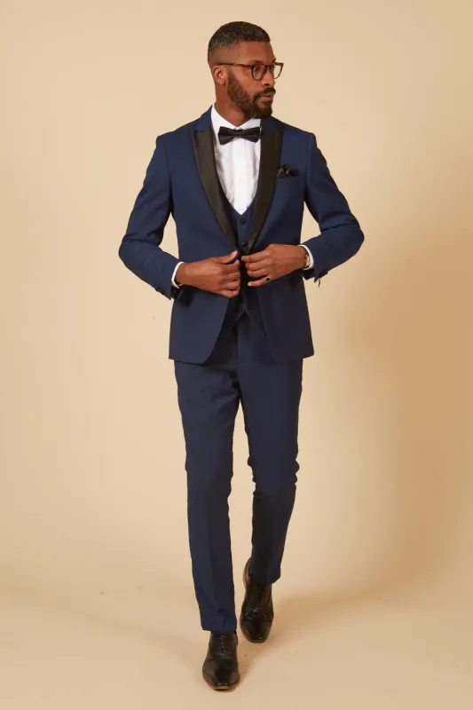 DALTON - Royal Blue Tux Lapel Diamond Three Piece Suit sold by Marc Darcy