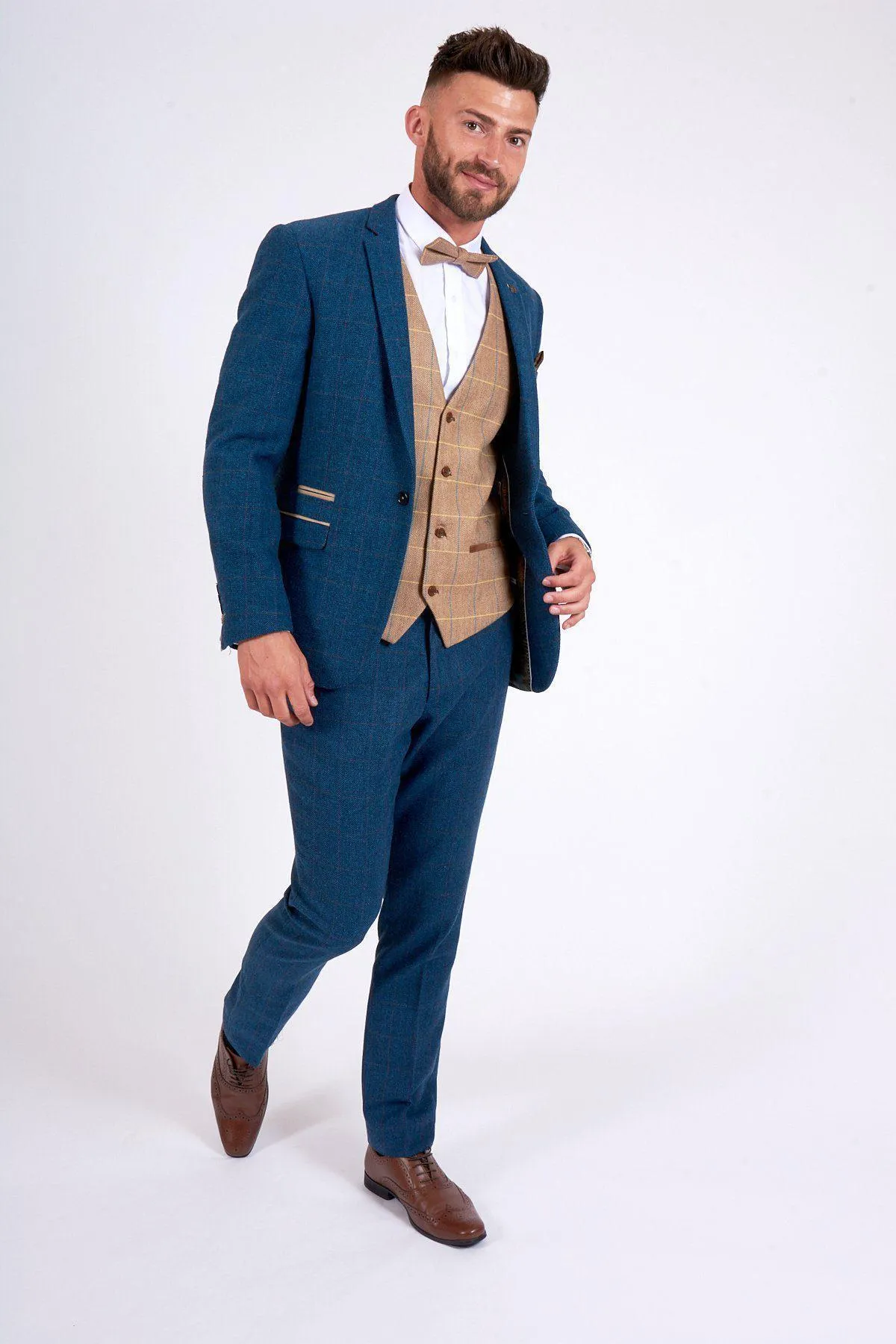 DION - Blue Tweed Check Suit With DX7 Oak Waistcoat sold by Marc Darcy product image thumbnail 2