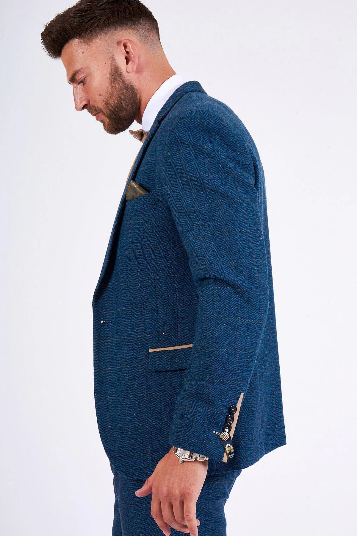 DION - Blue Tweed Check Suit With DX7 Oak Waistcoat sold by Marc Darcy product image thumbnail 5