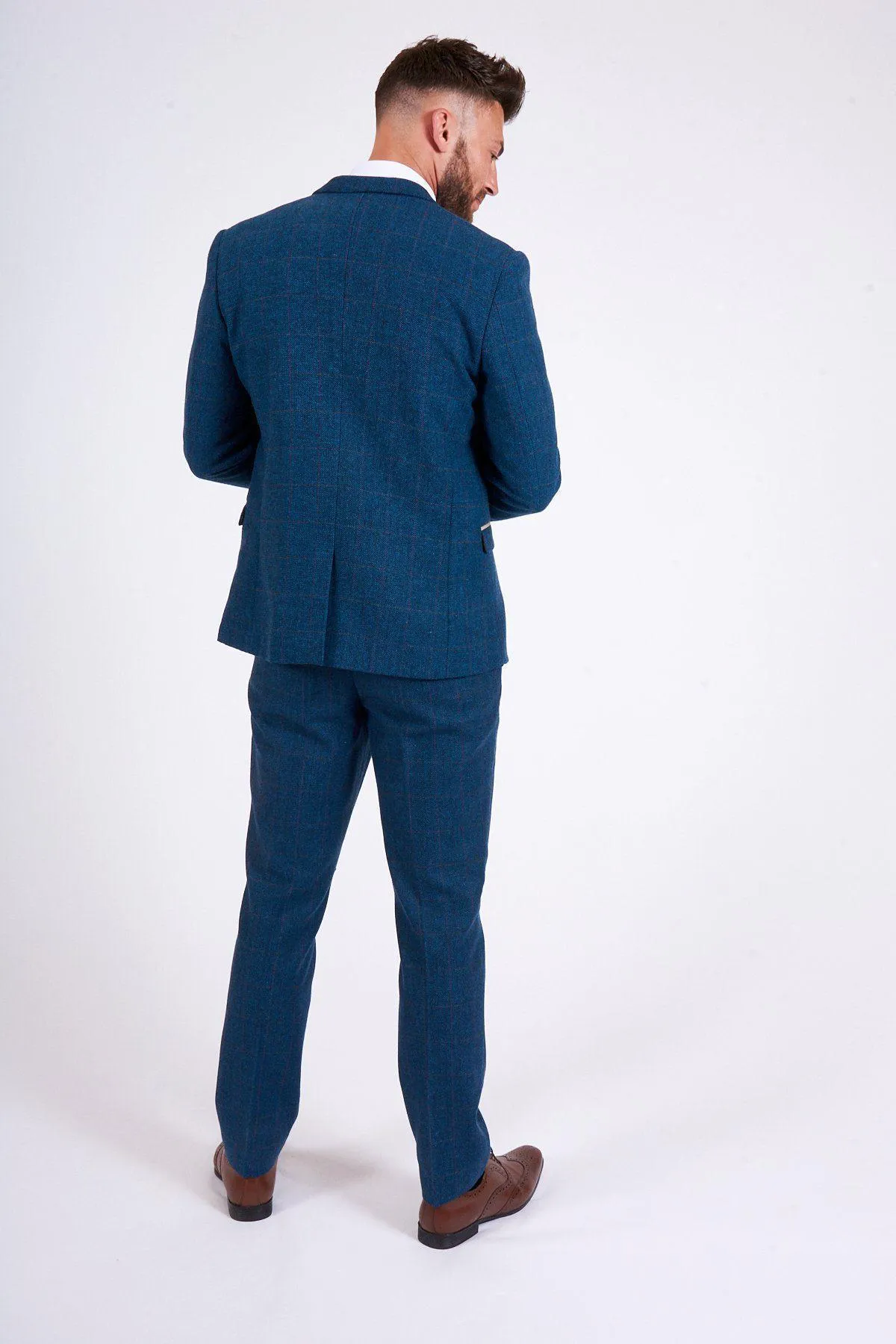 DION - Blue Tweed Check Suit With DX7 Oak Waistcoat sold by Marc Darcy product image thumbnail 4