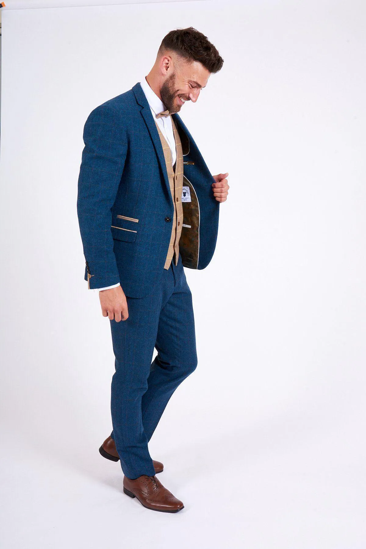 DION - Blue Tweed Check Suit With DX7 Oak Waistcoat sold by Marc Darcy product image thumbnail 3