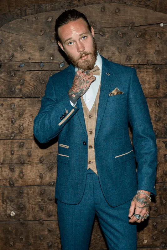 DION - Blue Tweed Check Suit With DX7 Oak Waistcoat sold by Marc Darcy