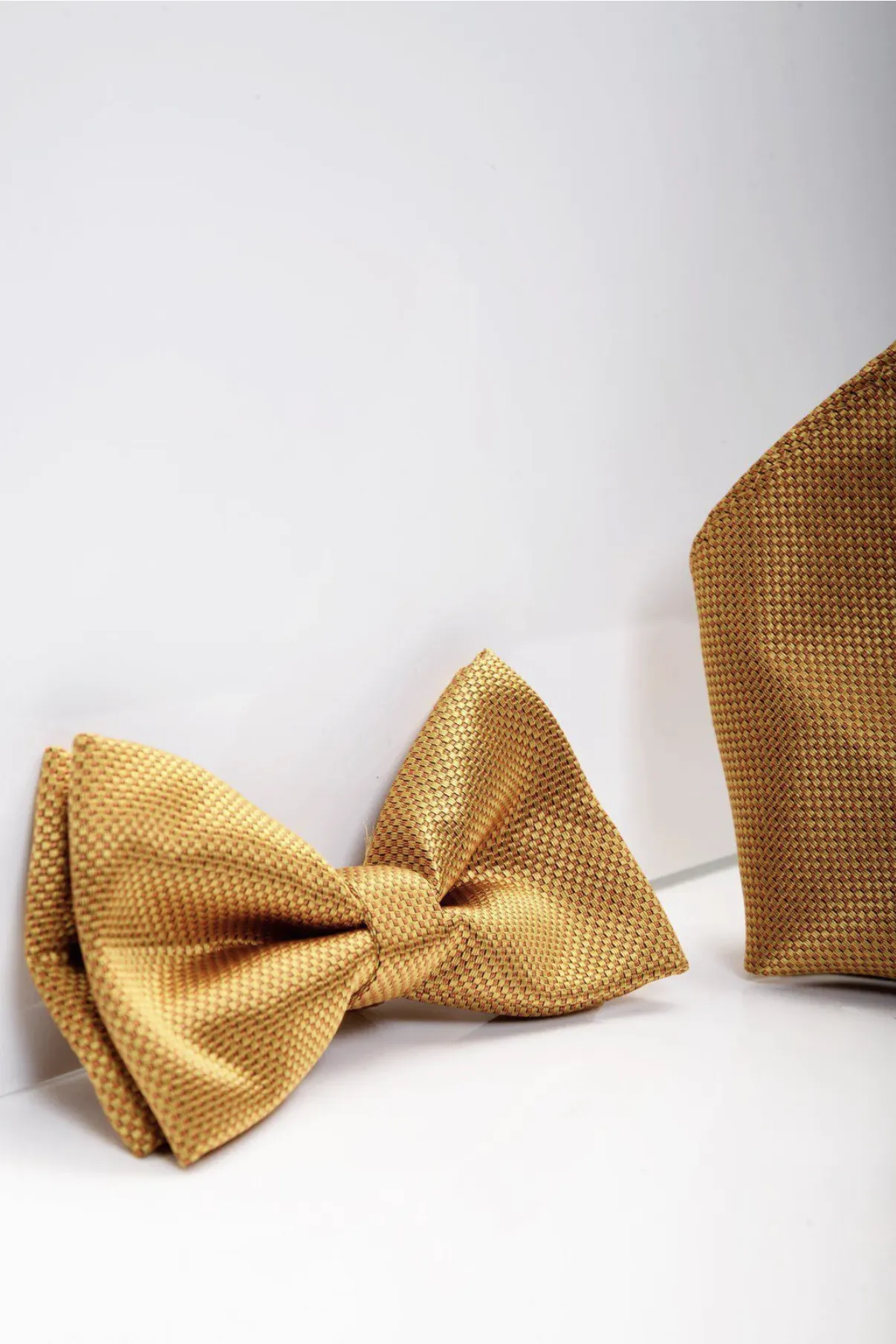 TB17 - Birdseye Print Bow Tie and Pocket Square Set In Gold sold by Marc Darcy product image thumbnail 2