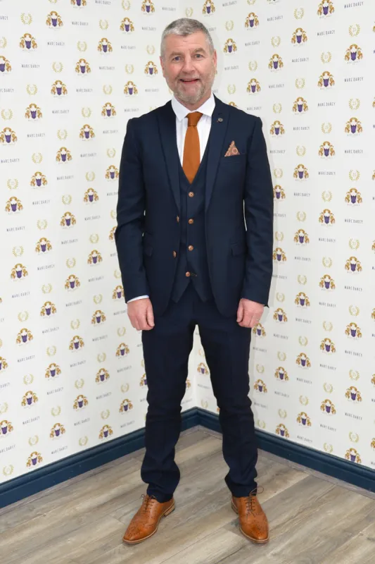Manchester United Treble Winner Denis Irwin in Max Navy Suit sold by Marc Darcy