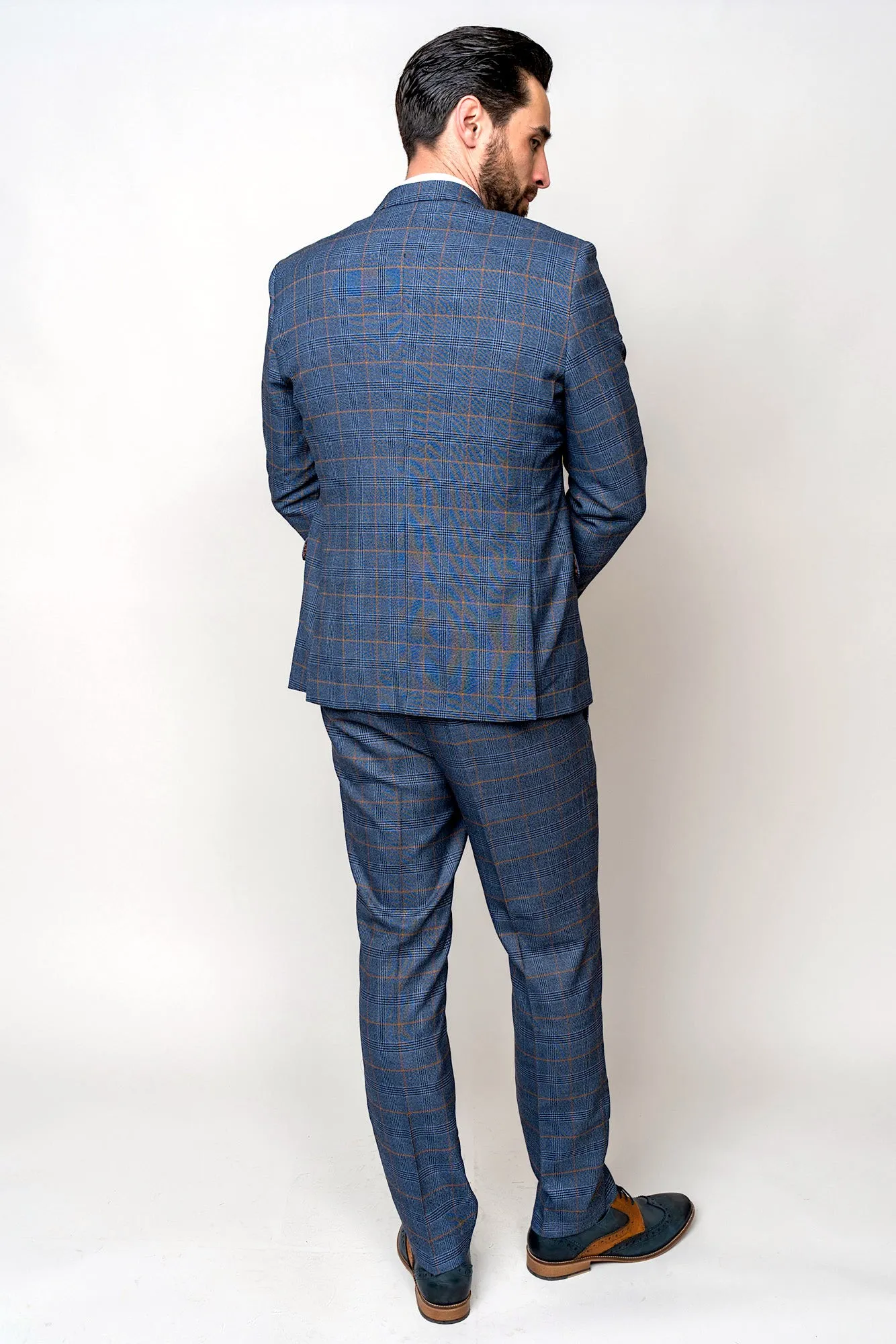 JENSON - Sky Blue Check Suit with Kelvin Tan Waistcoat sold by Marc Darcy product image thumbnail 5